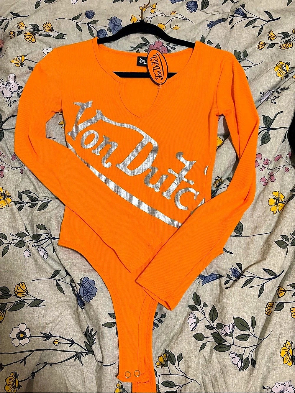 Von Dutch Long Sleeve Bodysuit Orange & Silver